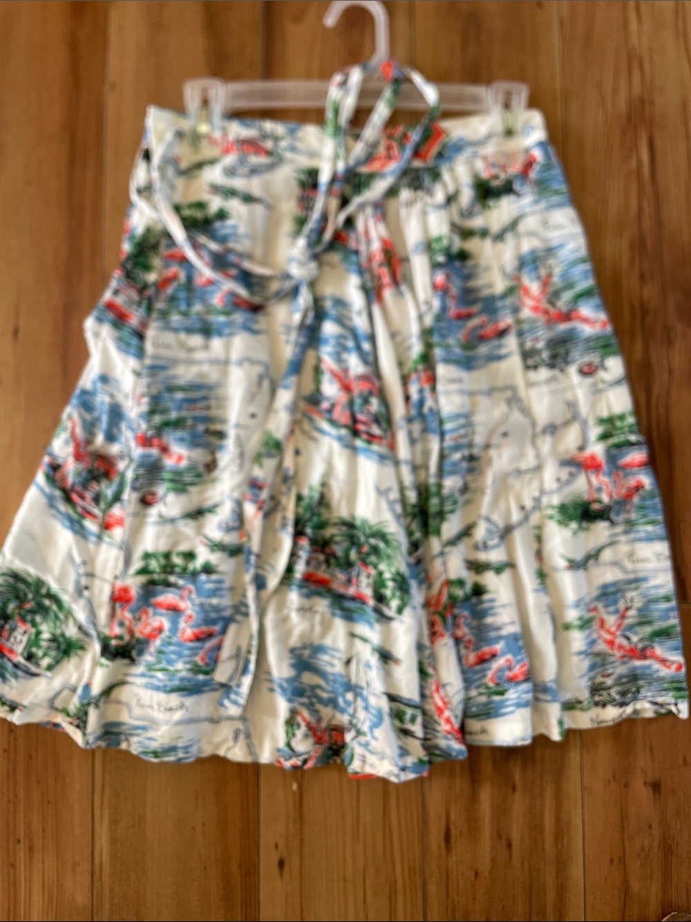 White Tropical Wrap Skirt with Blue, Green & Coral Accents